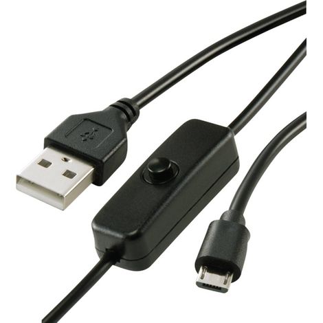 Renkforce Câble d'alimentation Raspberry Pi®, BBC micro:bit [1x USB 2.0 type A mâle - 1x USB 2.0 mâle Micro-B] 1.00 m noir avec interrupteur On/Of A148372 (1/4)