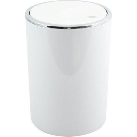 – Poubelle à bascule 6L – Design rond blanc en ABS – Mécanisme de bascule pratique – Dimensions 19 x 24,2 cm pour salle de bain (1/5)