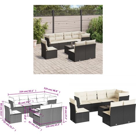 9-tlg. Garten-Sofagarnitur mit Kissen Schwarz Poly Rattan - Gartenmöbel Set - PE-Rattan Möbel - Outdoor Sofa - Esstisch - Lounge Garnitur - Home & Living (1/3)
