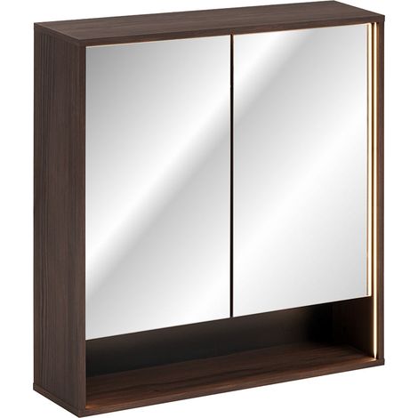 Wandspiegelschrank 2 Türen 80 cm Moka Dunkles Holz (1/5)