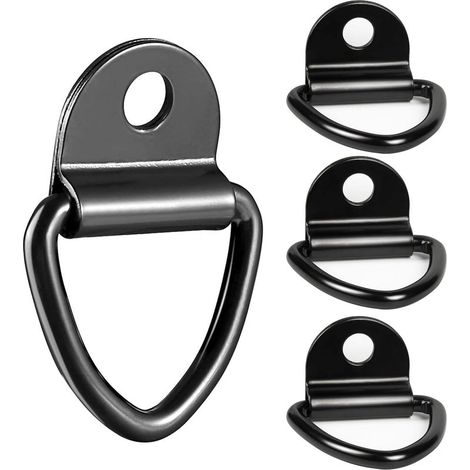 4 Pcs Anneaux D'arrimage - Anneau Arrimage en V - Anneau D'arrimage en D Ancrage - Cochet d'ancrage V-Ring pour Remorques Camion Voitures Bateaux Kayak - Noir Charge 450 KG (1/5)