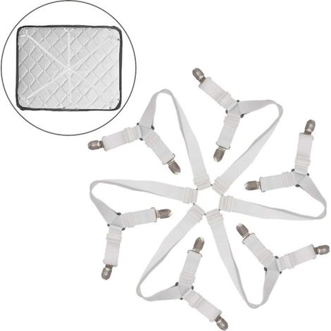 Adjustable Elastic Fitted Sheet Straps (3 Way White), Crisscross Bed Sheet Fasteners, Fits Round and Square Mattresses.