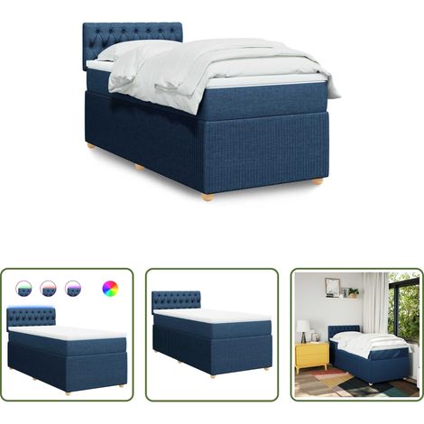 Matelas à ressorts ensachés - Sommier à lattes de lit avec matelas Bleu 100x200 cm Tissu (1/5)