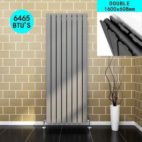 ELEGANT Anthracite Vertical Radiator Double Flat Panel 1600x608mm Designer Heater with Chrome Thermostatic Radiator Valves (1/5)