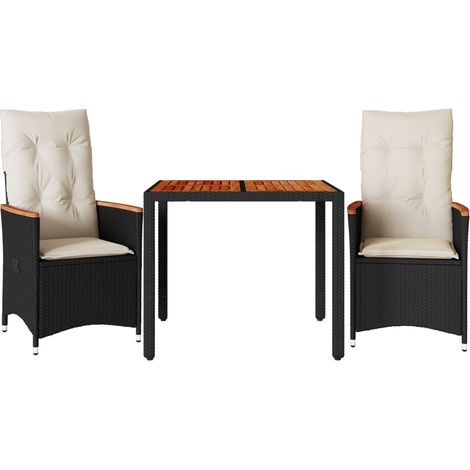 vidaXL Set da Bistrò 3 pz con Cuscini Nero in Polyrattan (1/5)