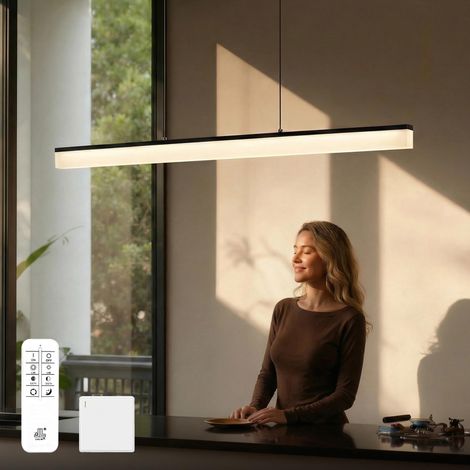 Mai & Mai Lampadario Sospensione 20W, 90.5 CM, Metallo Base, Lunghezza Filo 150 CM, Altezza regolabile, Lampada da Soffitto a Sospensione per Camera da Letto, Cucina e Soggiorno, Nero Opaco, Alivetta (1/5)