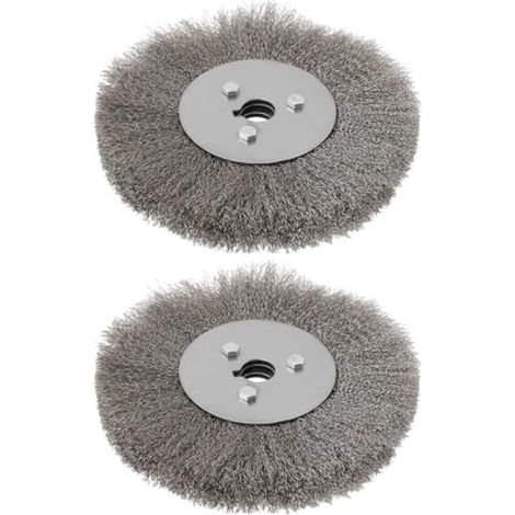 2 roues de brosse métallique inoxydable, trou 150mm, fil 16mm, ondulée, pour ébavurage, dérouillage et finition (1/5)