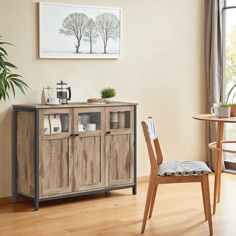 Buffet, Armoire de Cuisine, avec Portes en Verre, Style Industriel, Marron Camel et Noir (1/5)