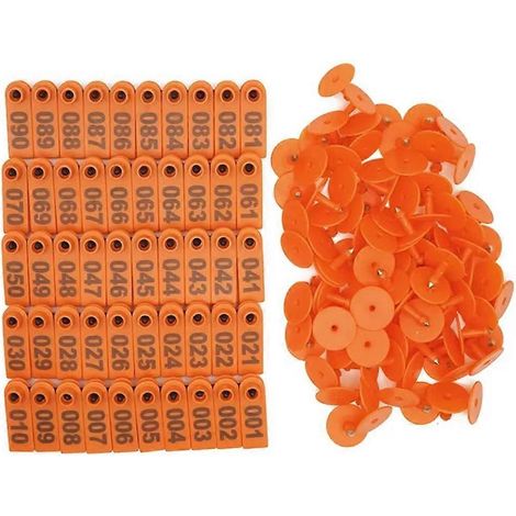 Étiquettes auriculaires pour moutons 001-100numérotéessans pincepour bétailorange (1/5)
