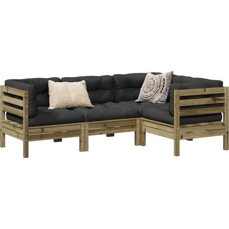 4-tlg. Garten-Sofagarnitur mit Kissen Kiefernholz Imprägniert (1/5)