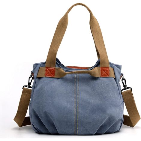 Sac de messager rétro à une épaule pour femmes en toile (bleu smoggy)