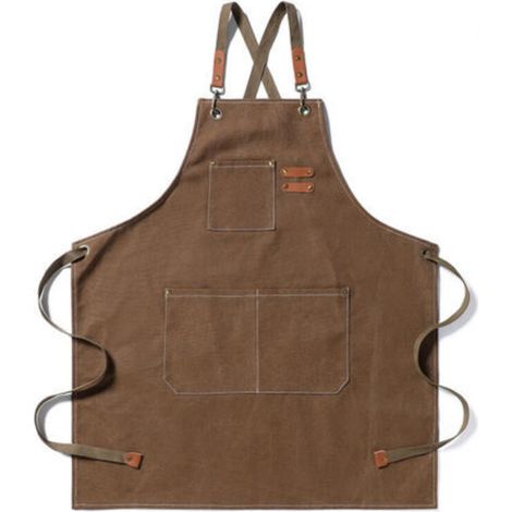 Tablier en toile, tablier de travail unisexe, tablier de chef avec bretelles réglables et 3 poches, modèle croisé dans le dos
