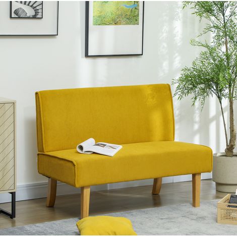 Sofá de 2 plazas 110 x 62 x 85 cm amarillo efecto cuerda, estructura de madera, DESVIAE (1/5)