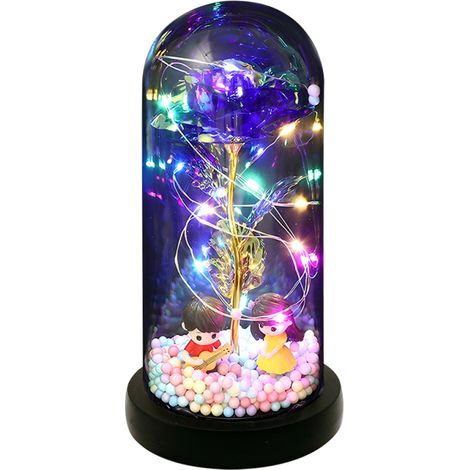 Roses lumineuses sous dôme acrylique, un cadeau idéal pour maman : une rose éternelle et colorée, parfaite pour un anniversaire, Noël ou la Saint-Valentin,veilleuse (1/5)