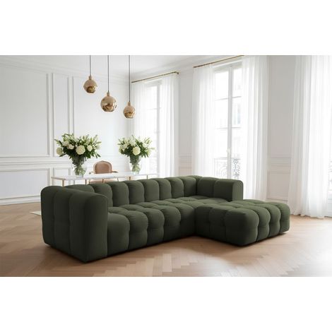 Ecksofa Designersofa SOLVIE in Stoff Tiffani Grün Ottomane Rechts