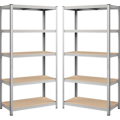 2 Scaffali in metallo e MDF a 5 ripiani - Misura 90x40x180 cm - Portata massima 875 kg - Scaffalature per garage e magazzino in metallo galvanizzato, (1/5)