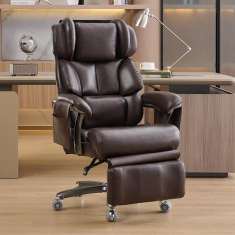 Fauteuil de bureau ergonomique 002-XXL, de direction confortable avec fonction massage et chauffage, cuir PU, réglable, bureau