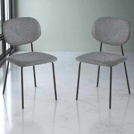 Sedia da pranzo in tessuto Grigio Scuro gambe metallo Nero - ELLIS 2 sedie (1/5)