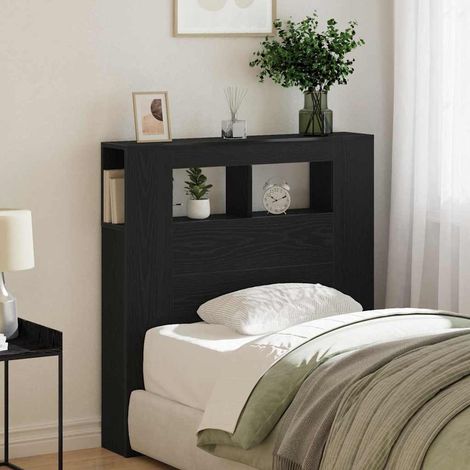 Cabecero LED con estante Roble negro 100 x 18.5 x 103.5 cm