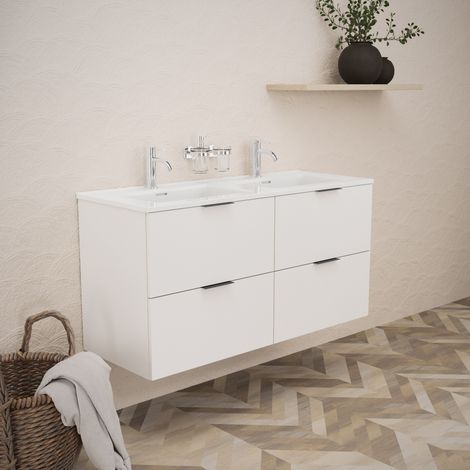 Inda - Meuble de salle de bain L.120 avec double vasque, blanc (1/5)