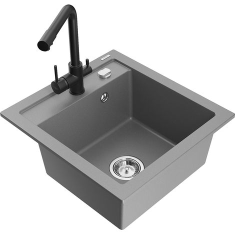 Mexen Vito évier en granit 1 bac avec robinet de cuisine Duero, gris - 6503-71-671600-70 (1/5)