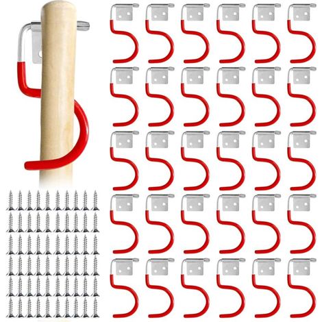 30 Pcs Metal Garden Tool Hooks - Metal Hooks - Garden Tool Holder - Rubber Non-Slip Wall Mount