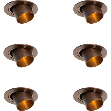 Set of 6 Recessed Spotlights Dark Bronze GU10 35mm Round Tiltable - Installa