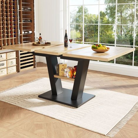 Table à manger extensible 118-157x70x75 cm  8 places pieds croix réglables pour la cuisine et le salon MDF et Métal Noir et Naturel