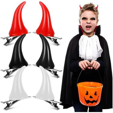 Set mit 6 dekorativen Haarspangen in Dämonenhornform, Krokodilklemmen, Haaraccessoires für Halloween und Cosplay – 3,30 x 3,00 x 1,70 cm – Mehrfarbig (1/4)