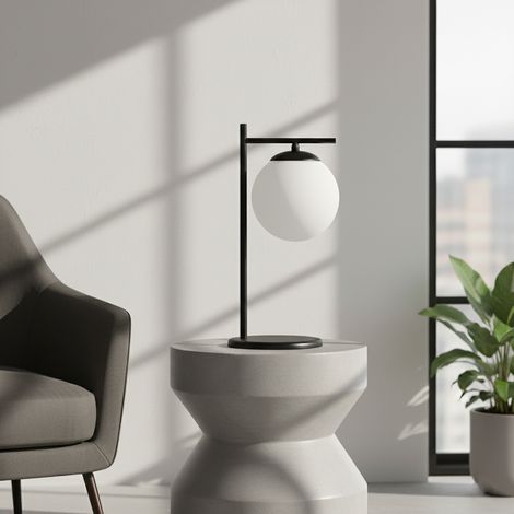 Lámpara de Mesa Negra con Tulipa Blanca Serie ANABEL (1/5)