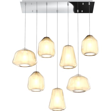 SOSPENSIONE CROMO 7 LUCI RETTANGOLARE VETRI 2X ALPHA + 3X BETA + 2X GAMMA AMBRA 1176CR-S7 R ABG-AM