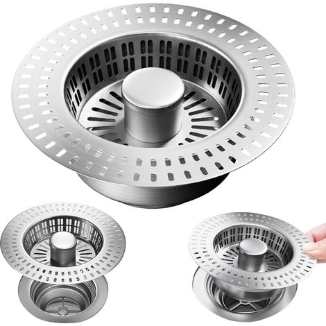 JSSEVN-1-teiliger Spülbeckenfilter-Stopfen, Edelstahl-Spülbeckenfilter, Universal-Spülbeckenfilter, für Speisereste und Haare (1/5)