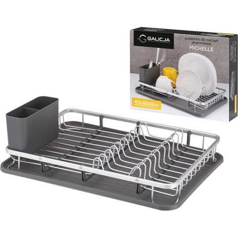 Scolapiatti in alluminio Michelle con supporto e portaposate, grigio argento (1/3)