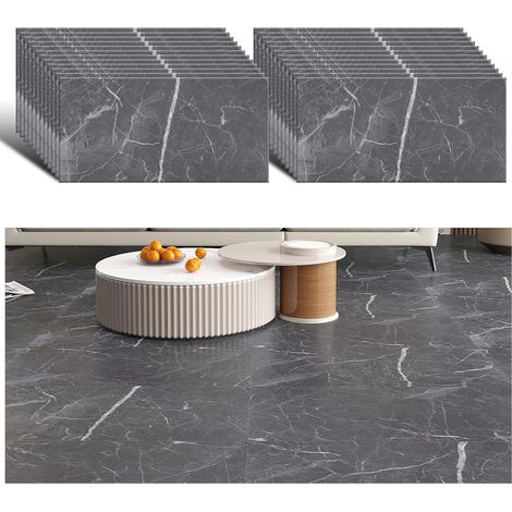 Sol PVC Adhesif Marbre Gris 24 Pièces Dalle PVC Adhesive Sol Cuisine 60 cm × 30 cm Stickers Carrelage Salle de Bain Chambre Autocollant dalle garage Amovible Épaissir 1.5mm (1/5)