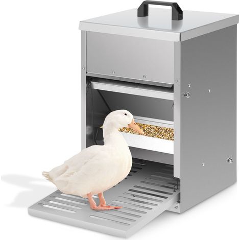 Wolketon – Mangeoire automatique pour volailles 5kg – Acier galvanisé étanche – Porte avec pédale – Pour poules, canards, dindes 41x25x42cm
