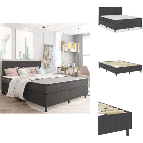 Sommier à lattes de lit Gris foncé Tissu 160x200 cm - Sommier Tapissier - Lit Double - Matelas À Ressorts - Literie - Meuble Chambre (1/5)