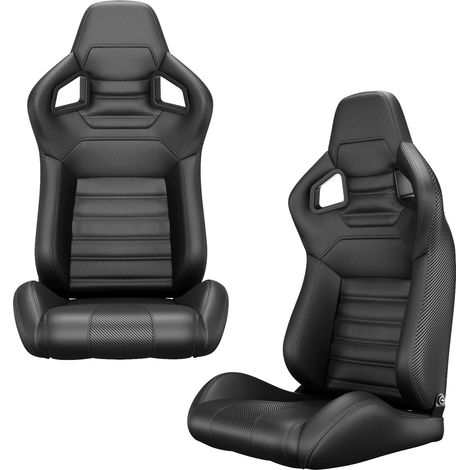 Sedili sportivi universali per auto in PVC nero, set da 2 con slitte reclinabili (1/5)