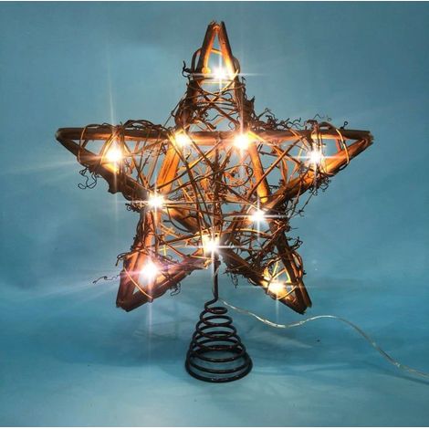 HOXILEELEOCimier d'arbre de Noël en rotin rustique naturel en forme d'étoile 10 pouces pour sapin de Noël et décoration saisonnière des fêtes (1/5)