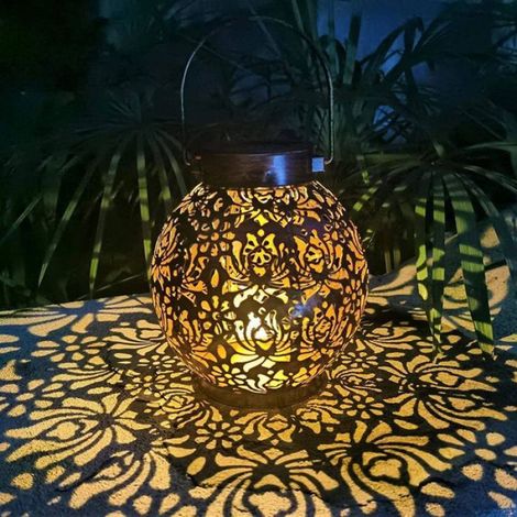 Lanterne Solaire - Lampe Jardin Extérieur en Fer - Noir - 14 x 14 x 15,5 cm - Pour Décoration de Terrasse ou Balcon - 1 Pièce (1/3)