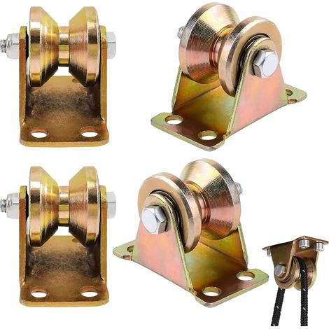 4 Pièces Poulie de Levage Mouflage, Roulette à Rainure en V, roulettes Fortes Charges, Roues de Portail Coulissant Poulie de Levage Mouflage V Groove Acier Rotatif Double Roulement 30mm (1/5)