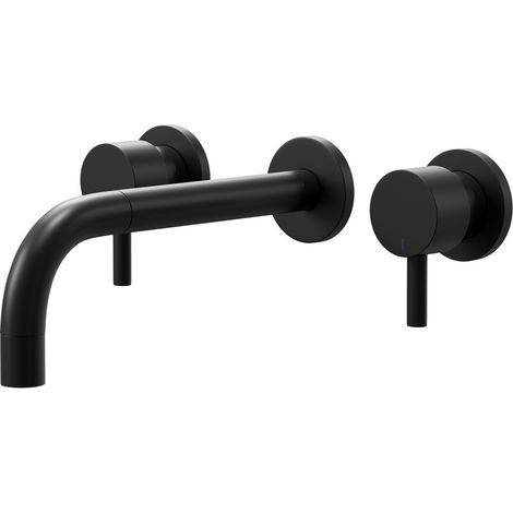 Colore Round Matt Black Wall Mounted 3 Tap Hole Basin Mixer Tap (1/5)