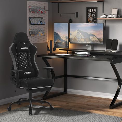 WOLTU Chaise Gaming, Fauteuil Gaming, avec Coussin Lombaire Massant, Chaise Ergonomique avec Appui-tĂŞte, Repose-Pieds, Charge 150kg, Tissu Technique, Noir (1/5)