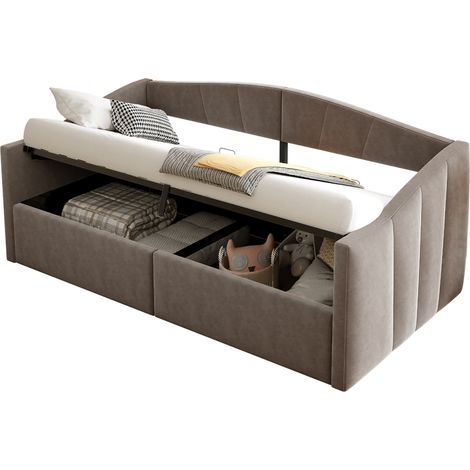 Canapé-lit 90 x 200 cm avec rangement hydraulique, sommier à lattes, velours gris et accoudoirs, idéal chambre ou salon - CHICFURN (1/5)
