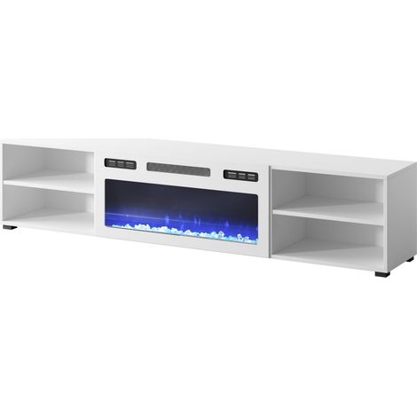 Mobile TV freestanding ROLLO 180 cm in laminato bianco opaco con camino elettrico bianco