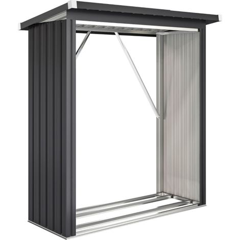Abri bûches extérieur acier 150x66.5x150cm gris foncé toit pente plancher surélevé rangement bois terrasse jardin (1/5)