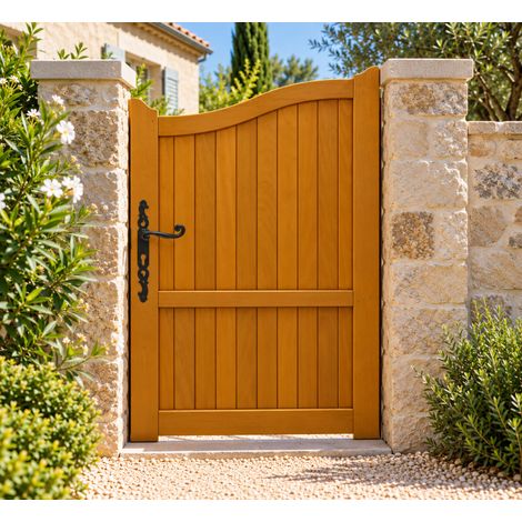 Gdmenuiseries – Portillon en bois massif Meranti 1m – Hauteur 1,60/1,80m – Assemblage traditionnel tenons et mortaises – Occultation optimale (1/5)