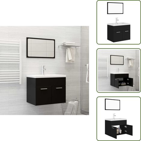 The Living Store Set Mobili da Bagno Nero in Legno Multistrato - Lavabo da incasso