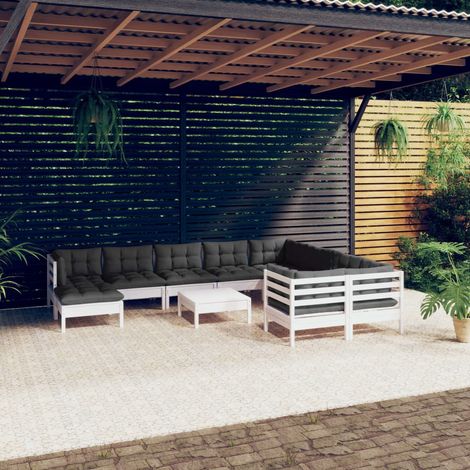 Muebles de jardín 11 pzas cojines blanco madera de pino vidaXL (1/5)