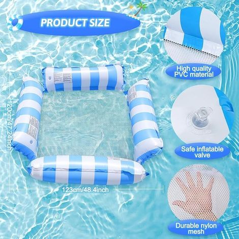 2 pièces Matelas Gonflable pour Piscine, 123 x 120 cm, Matelas Gonflable avec Filet, Jouet Aquatique 4 en 1, Matelas Gonflable pour Piscine, Salon Aquatique, Jouet de fête avec Pompe à air (1/5)