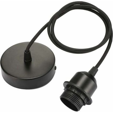 Portalámparas vintage E27 con cable de 100 cm y anillo de montaje, lámpara de techo retro, portalámparas para salón, pasillo, dormitorio, cocina, lámpara de araña - Negro (Paquete de 2) (1/4)